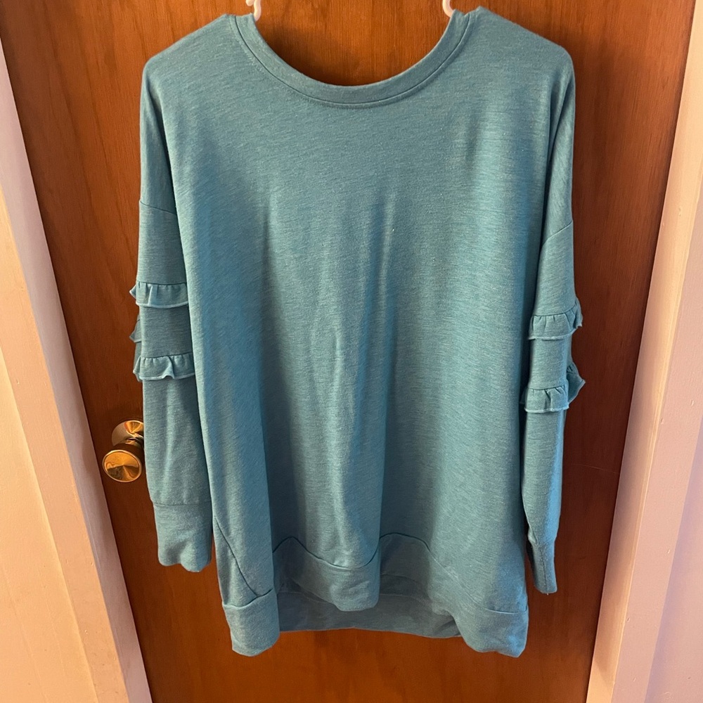Matilda Jane Teal Ruffle Sleeve Sweatshirt
